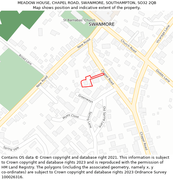 MEADOW HOUSE, CHAPEL ROAD, SWANMORE, SOUTHAMPTON, SO32 2QB: Location map and indicative extent of plot