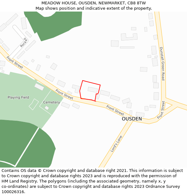 MEADOW HOUSE, OUSDEN, NEWMARKET, CB8 8TW: Location map and indicative extent of plot