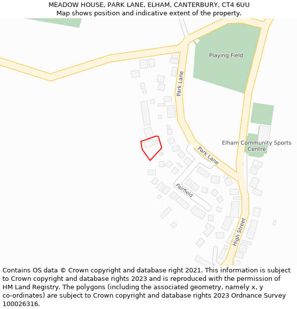 MEADOW HOUSE, PARK LANE, ELHAM, CANTERBURY, CT4 6UU: Location map and indicative extent of plot