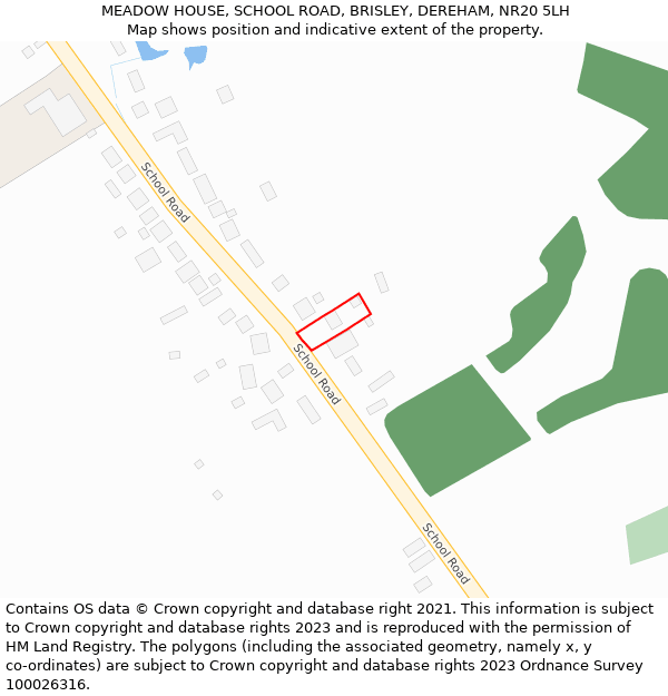 MEADOW HOUSE, SCHOOL ROAD, BRISLEY, DEREHAM, NR20 5LH: Location map and indicative extent of plot
