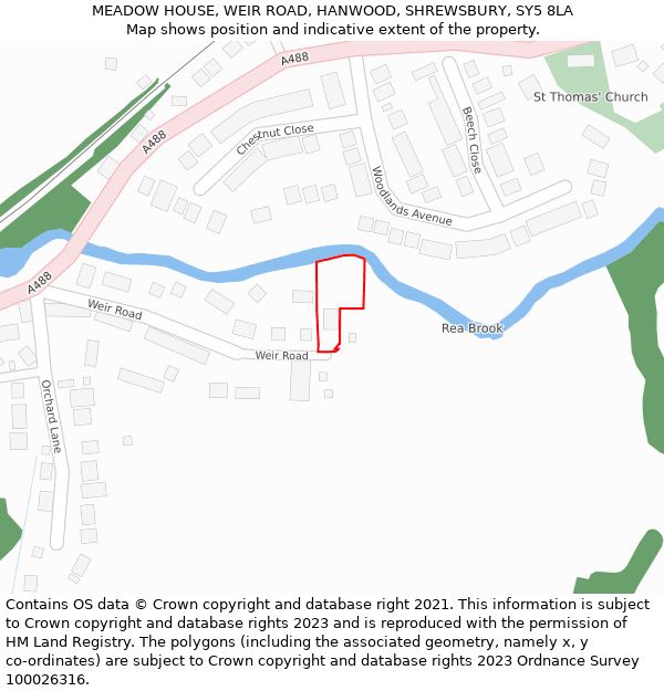 MEADOW HOUSE, WEIR ROAD, HANWOOD, SHREWSBURY, SY5 8LA: Location map and indicative extent of plot