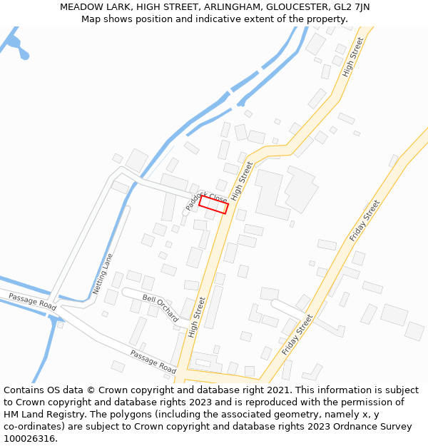 MEADOW LARK, HIGH STREET, ARLINGHAM, GLOUCESTER, GL2 7JN: Location map and indicative extent of plot