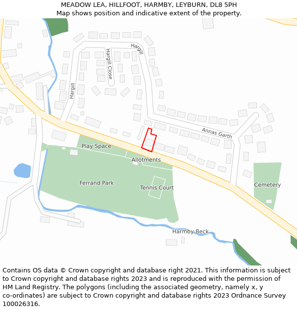 MEADOW LEA, HILLFOOT, HARMBY, LEYBURN, DL8 5PH: Location map and indicative extent of plot