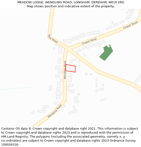 MEADOW LODGE, WENDLING ROAD, LONGHAM, DEREHAM, NR19 2RD: Location map and indicative extent of plot
