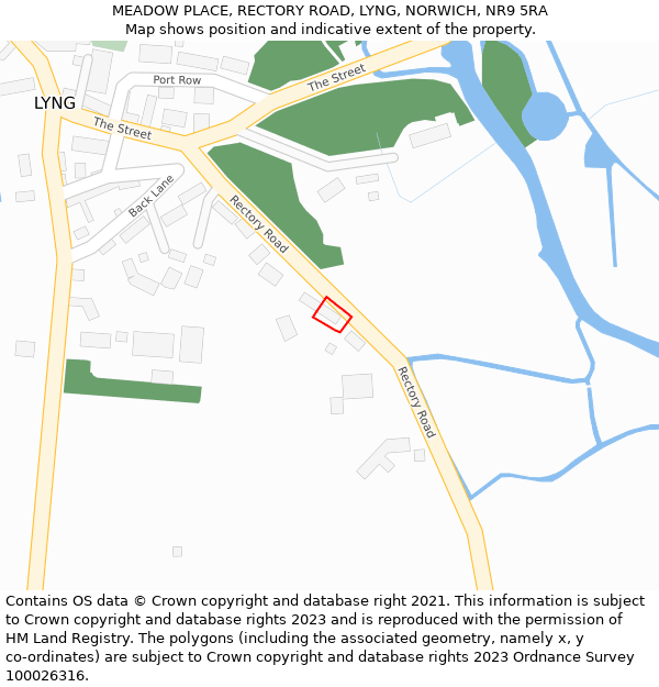 MEADOW PLACE, RECTORY ROAD, LYNG, NORWICH, NR9 5RA: Location map and indicative extent of plot