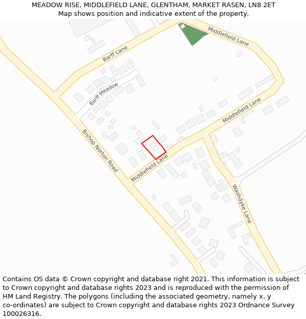MEADOW RISE, MIDDLEFIELD LANE, GLENTHAM, MARKET RASEN, LN8 2ET: Location map and indicative extent of plot