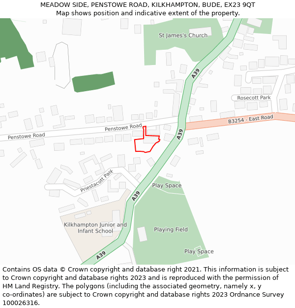 MEADOW SIDE, PENSTOWE ROAD, KILKHAMPTON, BUDE, EX23 9QT: Location map and indicative extent of plot