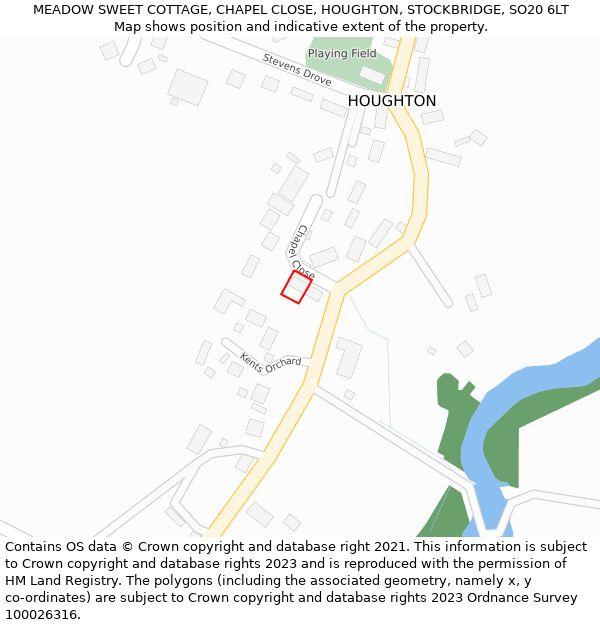 MEADOW SWEET COTTAGE, CHAPEL CLOSE, HOUGHTON, STOCKBRIDGE, SO20 6LT: Location map and indicative extent of plot