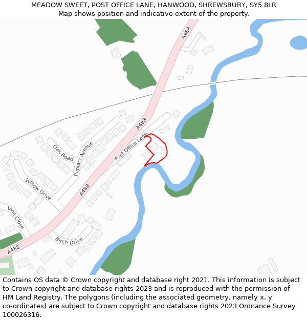 MEADOW SWEET, POST OFFICE LANE, HANWOOD, SHREWSBURY, SY5 8LR: Location map and indicative extent of plot