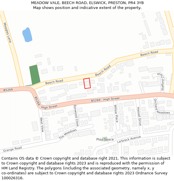 MEADOW VALE, BEECH ROAD, ELSWICK, PRESTON, PR4 3YB: Location map and indicative extent of plot