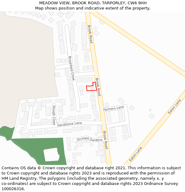 MEADOW VIEW, BROOK ROAD, TARPORLEY, CW6 9HH: Location map and indicative extent of plot