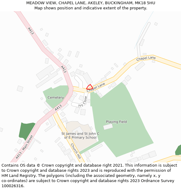 MEADOW VIEW, CHAPEL LANE, AKELEY, BUCKINGHAM, MK18 5HU: Location map and indicative extent of plot