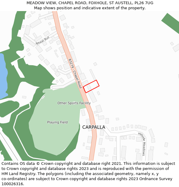 MEADOW VIEW, CHAPEL ROAD, FOXHOLE, ST AUSTELL, PL26 7UG: Location map and indicative extent of plot