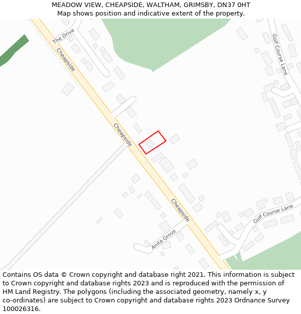 MEADOW VIEW, CHEAPSIDE, WALTHAM, GRIMSBY, DN37 0HT: Location map and indicative extent of plot