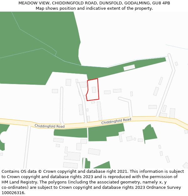 MEADOW VIEW, CHIDDINGFOLD ROAD, DUNSFOLD, GODALMING, GU8 4PB: Location map and indicative extent of plot