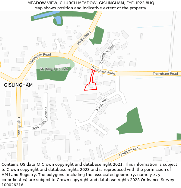 MEADOW VIEW, CHURCH MEADOW, GISLINGHAM, EYE, IP23 8HQ: Location map and indicative extent of plot