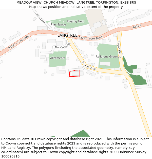 MEADOW VIEW, CHURCH MEADOW, LANGTREE, TORRINGTON, EX38 8RS: Location map and indicative extent of plot