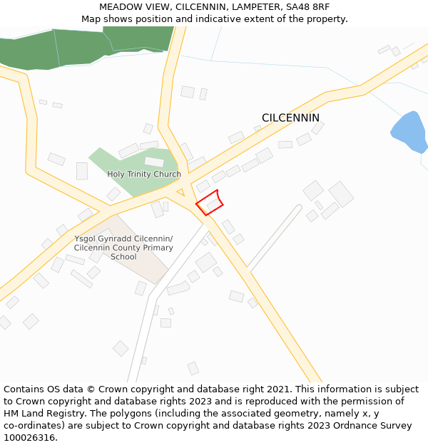 MEADOW VIEW, CILCENNIN, LAMPETER, SA48 8RF: Location map and indicative extent of plot