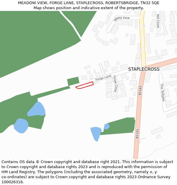 MEADOW VIEW, FORGE LANE, STAPLECROSS, ROBERTSBRIDGE, TN32 5QE: Location map and indicative extent of plot