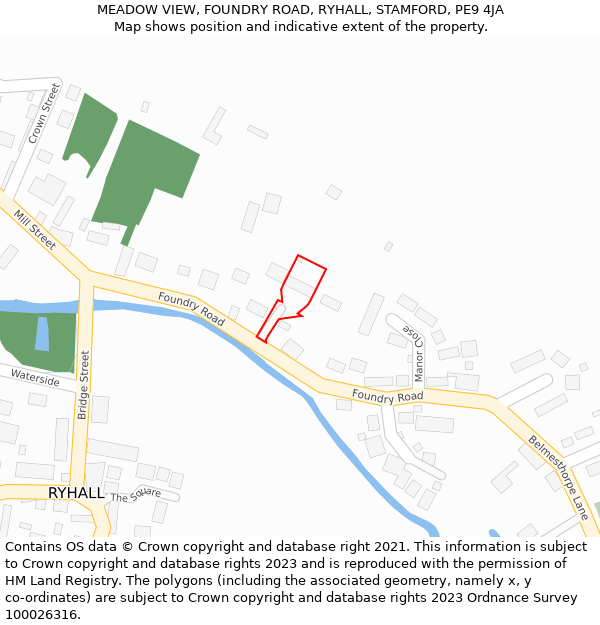MEADOW VIEW, FOUNDRY ROAD, RYHALL, STAMFORD, PE9 4JA: Location map and indicative extent of plot