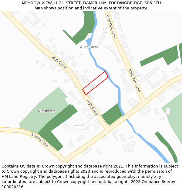 MEADOW VIEW, HIGH STREET, DAMERHAM, FORDINGBRIDGE, SP6 3EU: Location map and indicative extent of plot