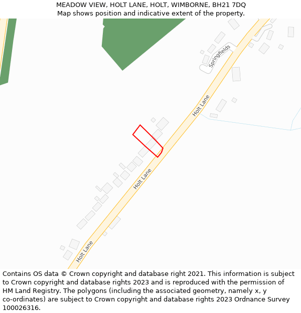 MEADOW VIEW, HOLT LANE, HOLT, WIMBORNE, BH21 7DQ: Location map and indicative extent of plot