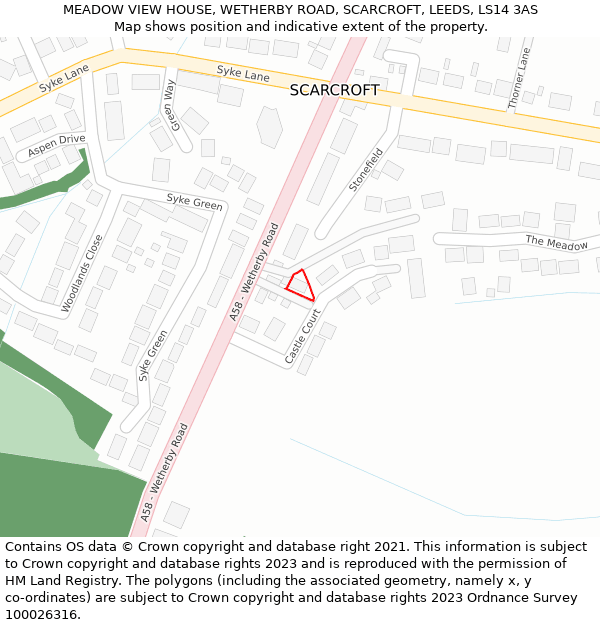 MEADOW VIEW HOUSE, WETHERBY ROAD, SCARCROFT, LEEDS, LS14 3AS: Location map and indicative extent of plot