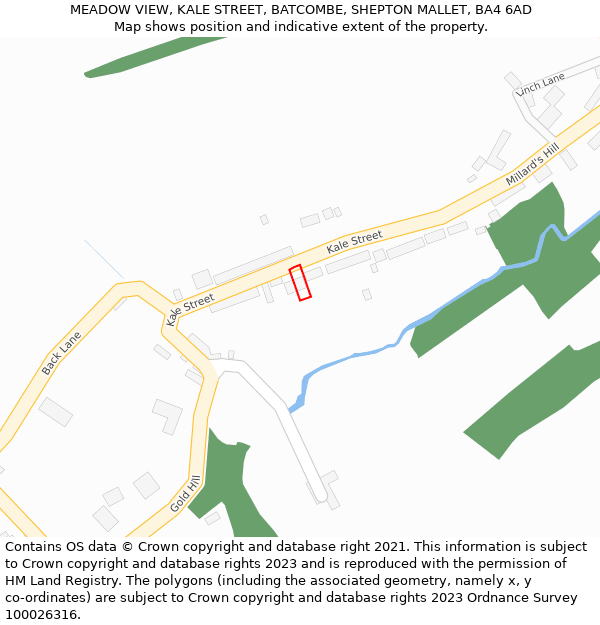 MEADOW VIEW, KALE STREET, BATCOMBE, SHEPTON MALLET, BA4 6AD: Location map and indicative extent of plot
