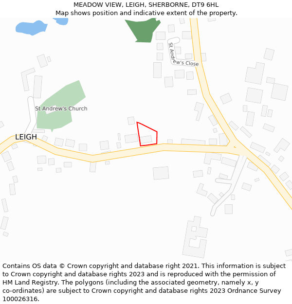 MEADOW VIEW, LEIGH, SHERBORNE, DT9 6HL: Location map and indicative extent of plot