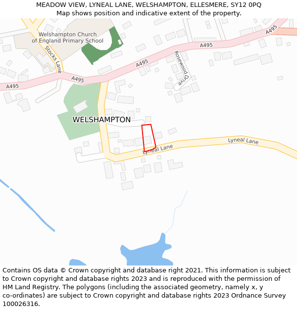 MEADOW VIEW, LYNEAL LANE, WELSHAMPTON, ELLESMERE, SY12 0PQ: Location map and indicative extent of plot