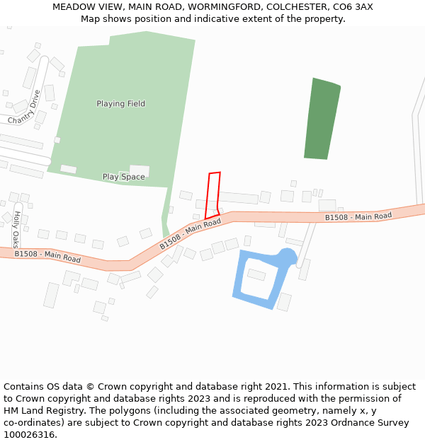 MEADOW VIEW, MAIN ROAD, WORMINGFORD, COLCHESTER, CO6 3AX: Location map and indicative extent of plot