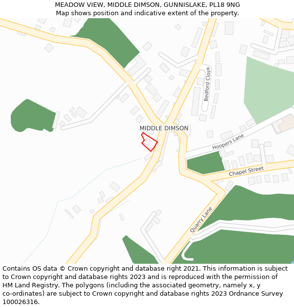 MEADOW VIEW, MIDDLE DIMSON, GUNNISLAKE, PL18 9NG: Location map and indicative extent of plot