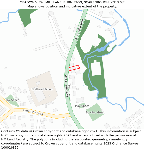 MEADOW VIEW, MILL LANE, BURNISTON, SCARBOROUGH, YO13 0JE: Location map and indicative extent of plot