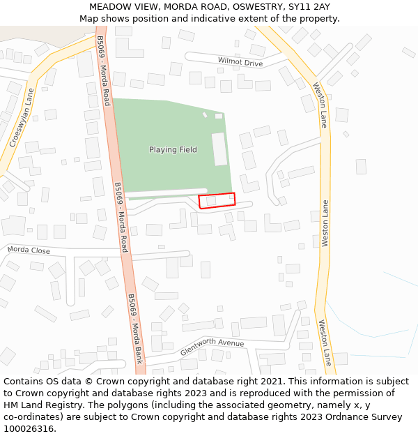 MEADOW VIEW, MORDA ROAD, OSWESTRY, SY11 2AY: Location map and indicative extent of plot