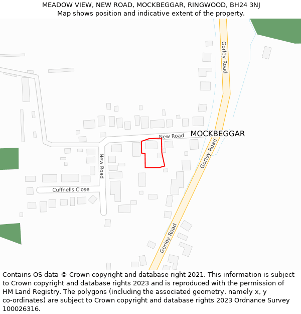 MEADOW VIEW, NEW ROAD, MOCKBEGGAR, RINGWOOD, BH24 3NJ: Location map and indicative extent of plot