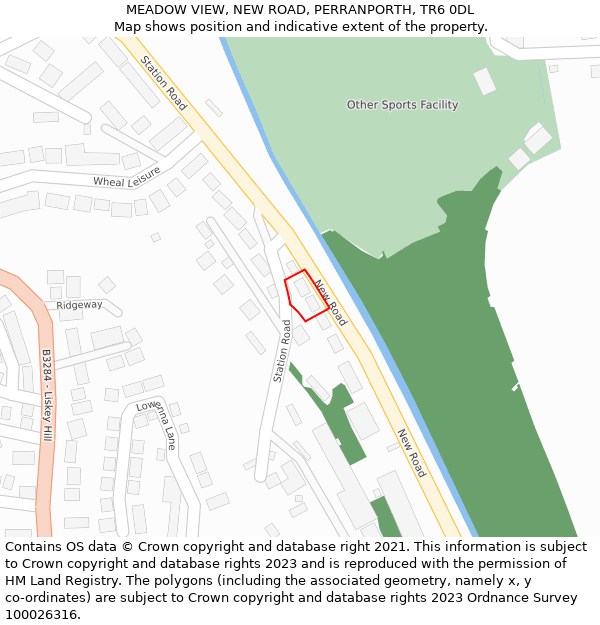MEADOW VIEW, NEW ROAD, PERRANPORTH, TR6 0DL: Location map and indicative extent of plot