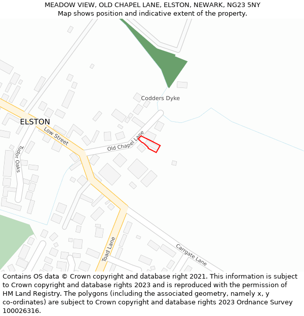 MEADOW VIEW, OLD CHAPEL LANE, ELSTON, NEWARK, NG23 5NY: Location map and indicative extent of plot