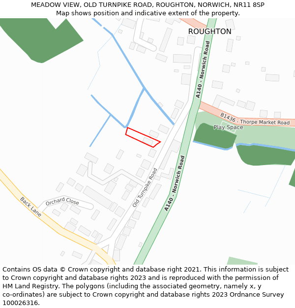 MEADOW VIEW, OLD TURNPIKE ROAD, ROUGHTON, NORWICH, NR11 8SP: Location map and indicative extent of plot