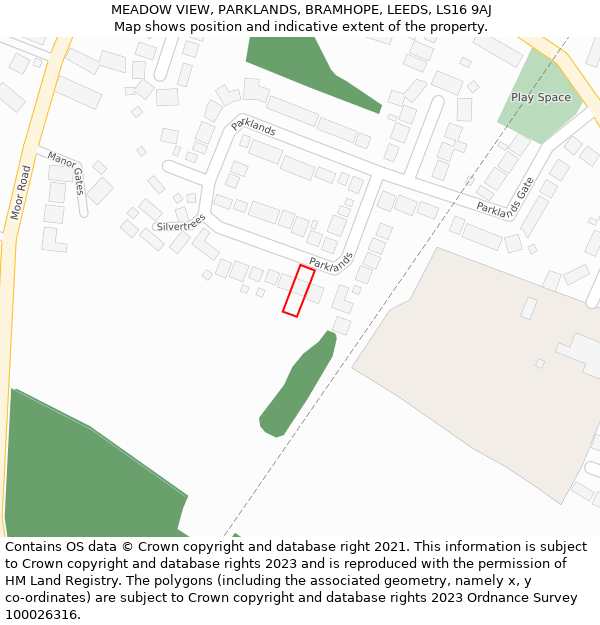 MEADOW VIEW, PARKLANDS, BRAMHOPE, LEEDS, LS16 9AJ: Location map and indicative extent of plot