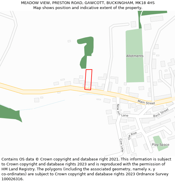 MEADOW VIEW, PRESTON ROAD, GAWCOTT, BUCKINGHAM, MK18 4HS: Location map and indicative extent of plot