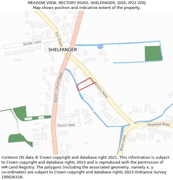 MEADOW VIEW, RECTORY ROAD, SHELFANGER, DISS, IP22 2DQ: Location map and indicative extent of plot