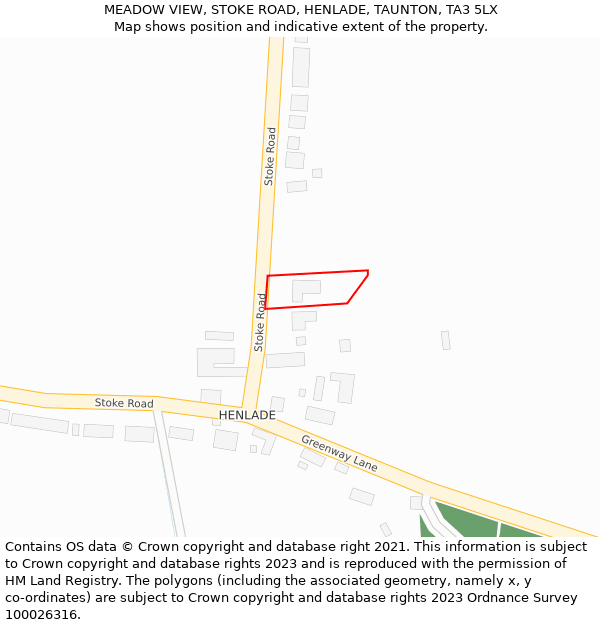 MEADOW VIEW, STOKE ROAD, HENLADE, TAUNTON, TA3 5LX: Location map and indicative extent of plot