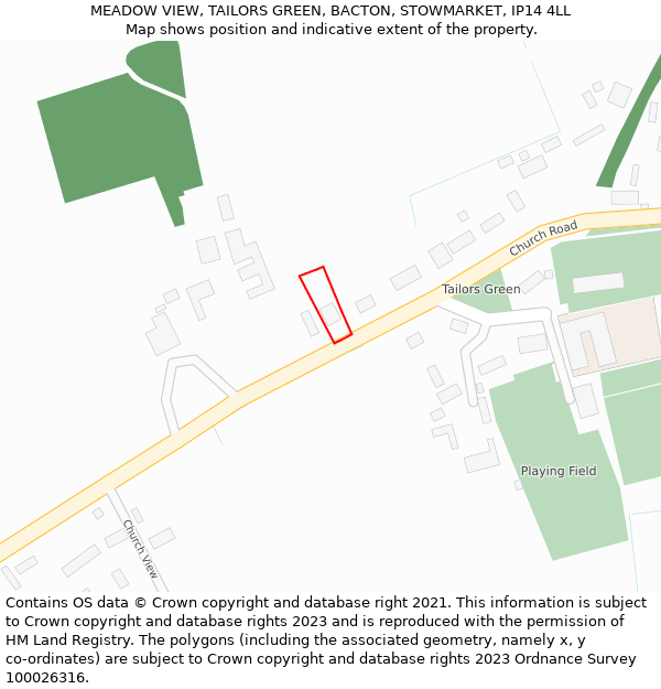 MEADOW VIEW, TAILORS GREEN, BACTON, STOWMARKET, IP14 4LL: Location map and indicative extent of plot