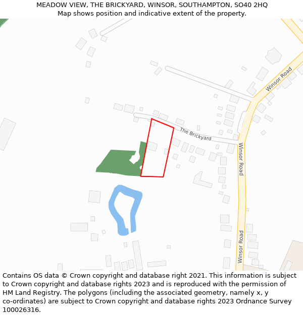 MEADOW VIEW, THE BRICKYARD, WINSOR, SOUTHAMPTON, SO40 2HQ: Location map and indicative extent of plot