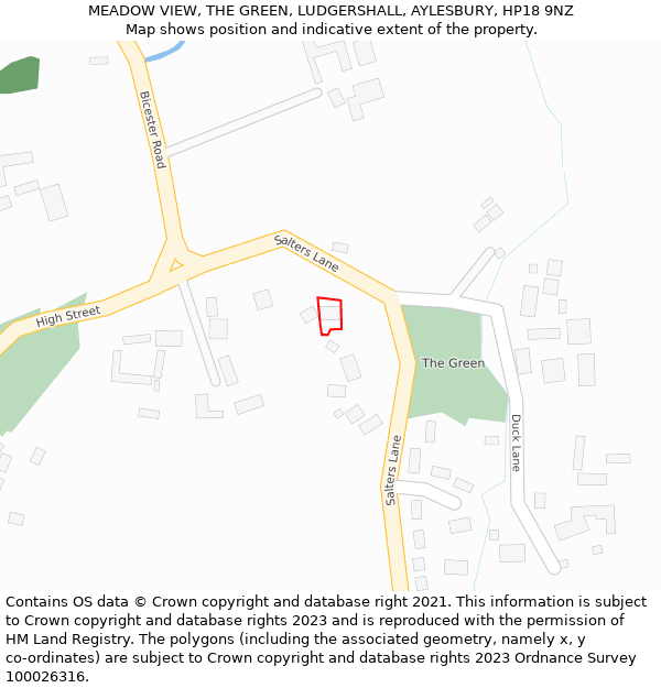MEADOW VIEW, THE GREEN, LUDGERSHALL, AYLESBURY, HP18 9NZ: Location map and indicative extent of plot