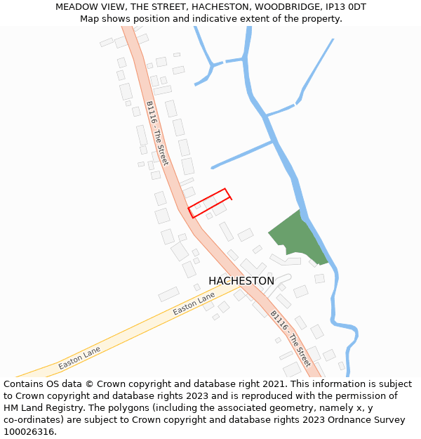 MEADOW VIEW, THE STREET, HACHESTON, WOODBRIDGE, IP13 0DT: Location map and indicative extent of plot