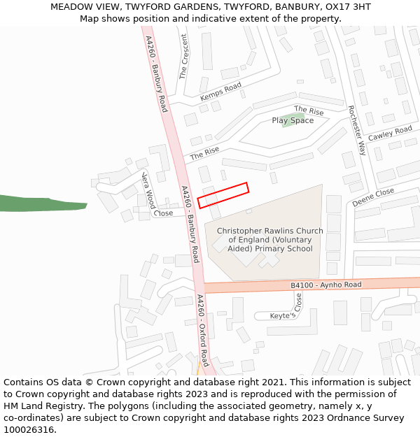 MEADOW VIEW, TWYFORD GARDENS, TWYFORD, BANBURY, OX17 3HT: Location map and indicative extent of plot