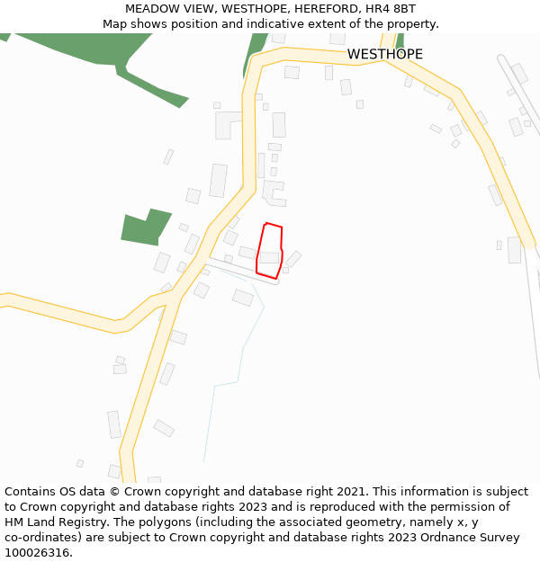 MEADOW VIEW, WESTHOPE, HEREFORD, HR4 8BT: Location map and indicative extent of plot