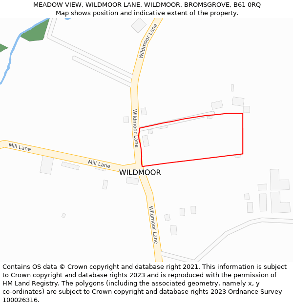 MEADOW VIEW, WILDMOOR LANE, WILDMOOR, BROMSGROVE, B61 0RQ: Location map and indicative extent of plot