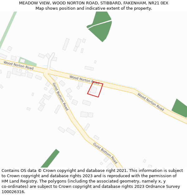 MEADOW VIEW, WOOD NORTON ROAD, STIBBARD, FAKENHAM, NR21 0EX: Location map and indicative extent of plot